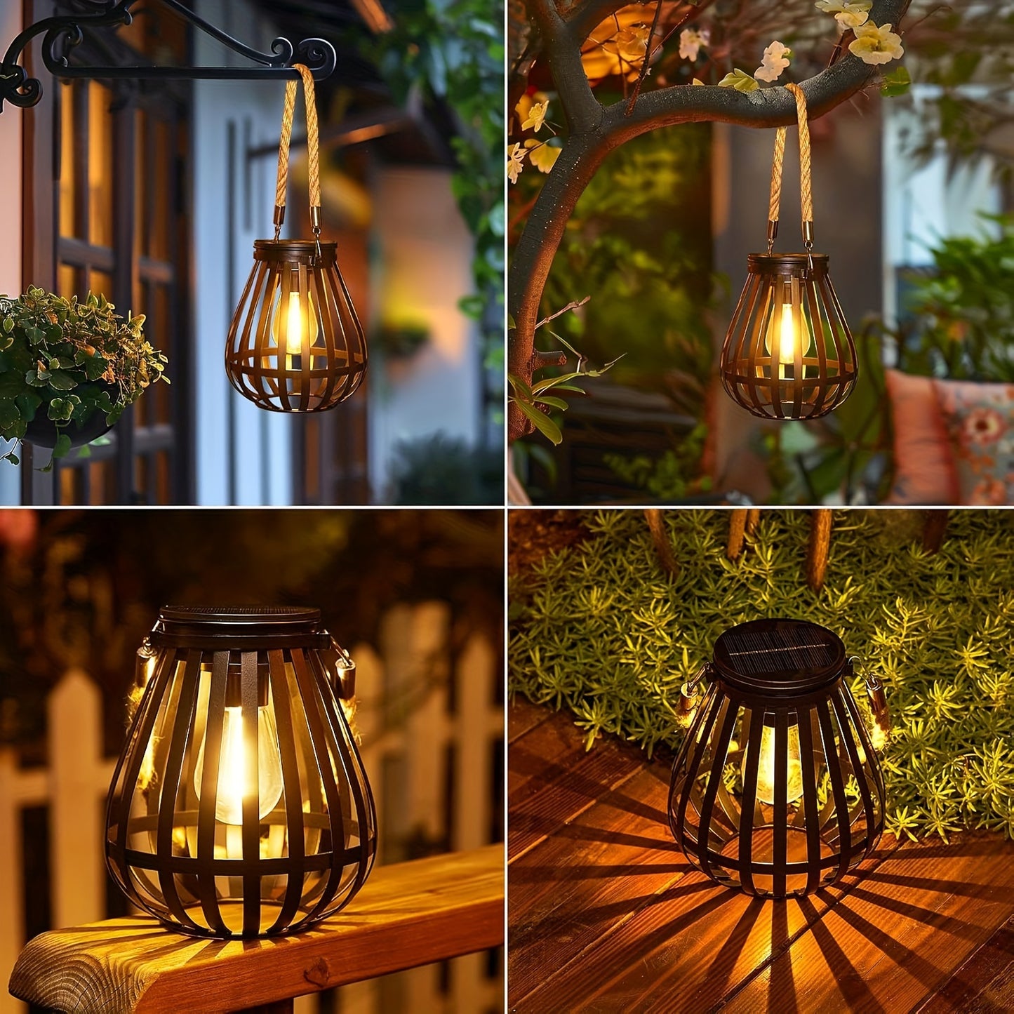 2er-Pack Solar-Außenleuchten für den Garten, Metall-Solar-Laterne mit größerer LED-Glühbirne, Solarleuchten für Terrasse, Rasen, Balkon, Hof  Gartendekoration