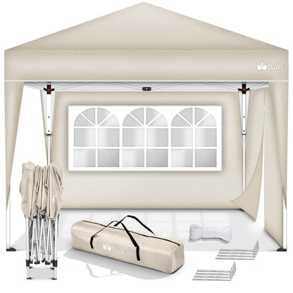 tillvex® Pavillon 3x3m Faltbar + 4er Set Sandsäcke | Pop-Up Faltpavillon Wasserdicht Stabil & Höhenverstellbar | Gartenzelt UV Schutz 50+ | Partyzelt Winterfest mit Tasche für Draußen Garten Camping