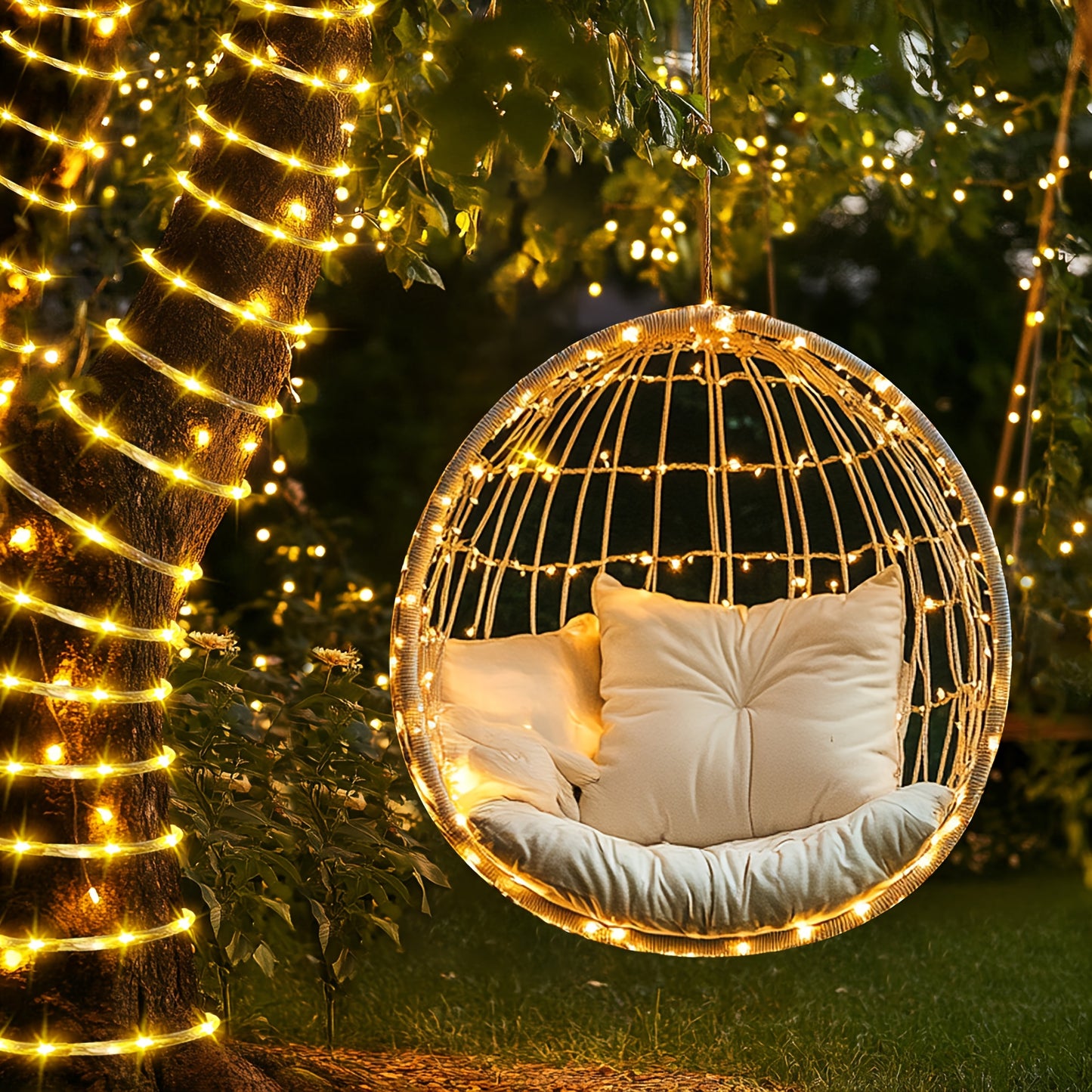 Außen-Lichterkette 60+3m, 700 LED Lichterkette Warmweiß mit 8 Modi, Fernbedienung, Timer  Speicherfunktion, geeignet für Außen  Innen, Hochzeit, Party