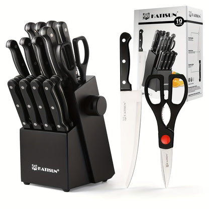 15-teiliges professionelles Küchenmesser-Set mit schwarzem Holzblock, rutschfestem ABS-Griff für Kochmesser, Kunststoff-Schneidebrett  Küchenschere, Weihnachts- & Neujahrs-Küchengeschenke