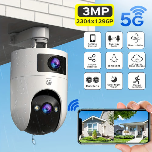 Dual-Objektiv 3MP Full HD Überwachung, 355° PTZ-Rotation, 5G/2.4G Dualband-WLAN, KI Mobile Tracking, Outdoor- und Indoor-Dual-Use, Dual-Screen Dual-Screen, Pflege für ältere Haustiere, Strafensicherheit, Ein oder Mehr