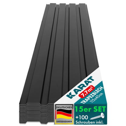 Trapezblech Set 15 Stück – 7,7 m² Wand & Dach – 115x45 cm Profilblech inkl. Befestigungsschrauben – 0,25 mm stark