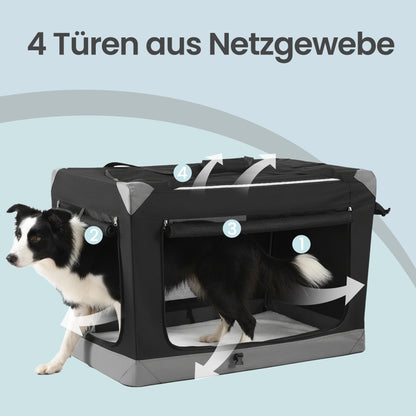 Tragbarer Oxford-Gewebe Haustierkäfig 50-106.7cm Für Katzen / Hunde aller Größen, Metallrahmen,Faltbar Und Praktisch, mit 4 Türen aus Netzstoff, Griffen, Taschen für Futter und Wasserflasche,Ideal Für Reisen Und Outdoor-Aktivitäten，tintenschwarz/schwarz-g