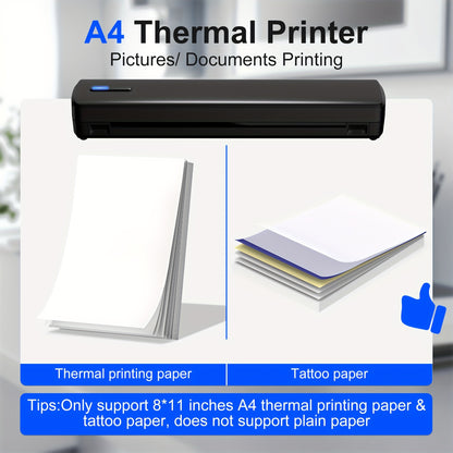 D810B Tragbarer tintenloser Drucker, tragbarer drahtloser Reisedrucker, Thermische Tätowiermaschine, unterstützt A4-  US-Brief-Größe Thermopapier, kompatibel mit Mobiltelefonen  Laptops, geeignet für Geschäft, Reisen, Büro & Zuhause