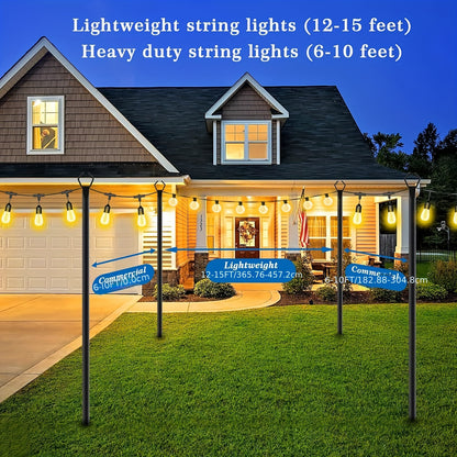 4er-Pack 3,05 Meter Metall-Streichlichtmasten mit Gabel, Hängelichtmasten für Terrasse, Party, Hochzeit (keine Lichterkette, nur Mast)