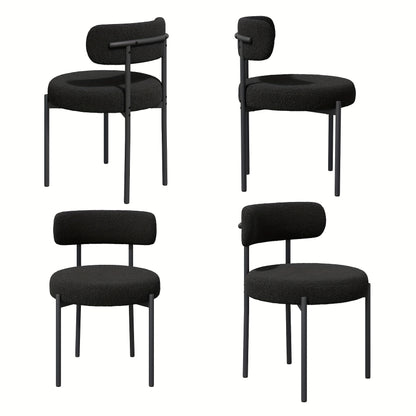 Esszimmerstuhl Set mit 2 Stücken, Runder Esszimmerstuhl, mit gebogenem Rücken und dickem Kissen, bequemer breiter Sitz, Metallbeine, lokales Lager