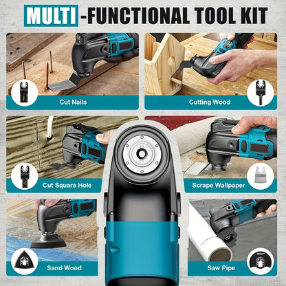 Akku-Oszillierendes Multifunktionswerkzeug, 6 variable Geschwindigkeiten, bürstenloser Motor zum Schneiden, Schleifen, Schaben & Polieren, kompatibel mit Makita-Akkus, Werkzeug ohne Akku