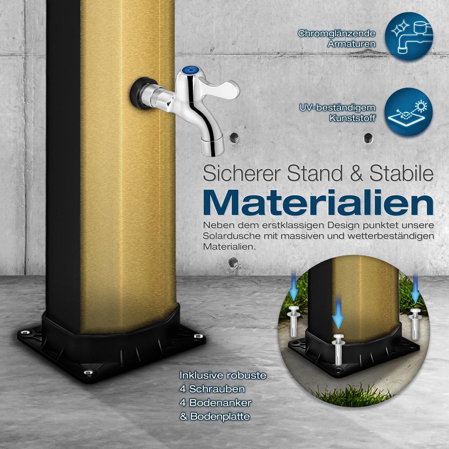 tillvex® Solardusche 20 - 60 Liter inkl. Abdeckung Solar Gartendusche Solar für draußen Pooldusche Komplettset warmes Wasser Camping ohne Stromanschluss mit Wasserhahn Gartenschlauch-Anschluss