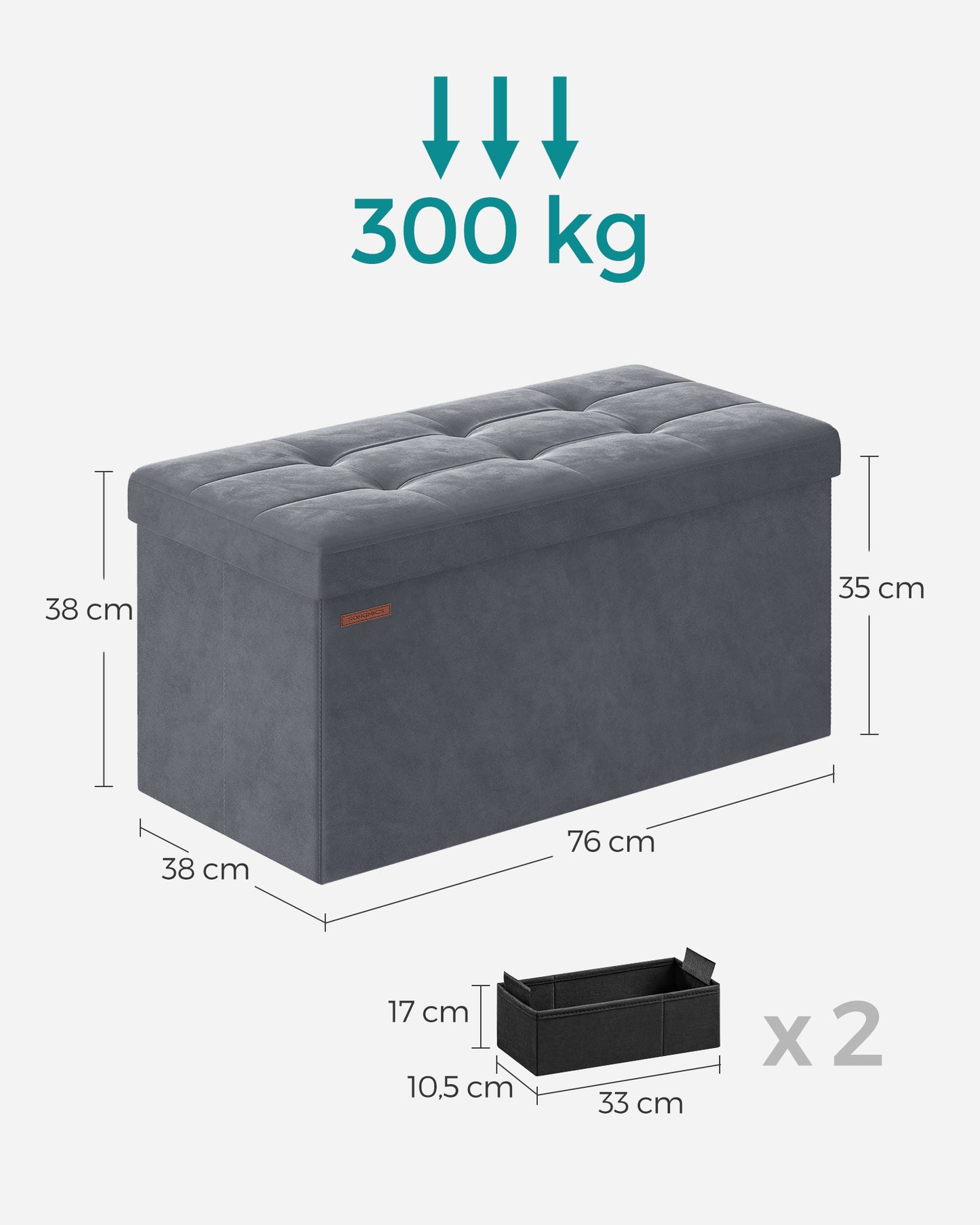 Sitzhocker, Aufbewahrungsbox mit Stauraum, klappbare Sitzbank, bis 300 kg belastbar, für Wohnzimmer Schlafzimmer Flur