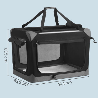 Tragbarer Oxford-Gewebe Haustierkäfig 50-106.7cm Für Katzen / Hunde aller Größen, Metallrahmen,Faltbar Und Praktisch, mit 4 Türen aus Netzstoff, Griffen, Taschen für Futter und Wasserflasche,Ideal Für Reisen Und Outdoor-Aktivitäten，tintenschwarz/schwarz-g