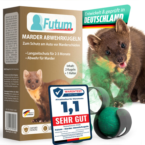 FUTUM 2er-Set inkl. Halter Marderabwehr Kugeln Marderentferner Auto Marderabwehr mit Sofortschutz Marderschreck Langanhaltender Marderschutz für Auto für bis zu 3 Monate Marderabwehr Marderschutz gegen Marder Autoschutz Marderkugeln