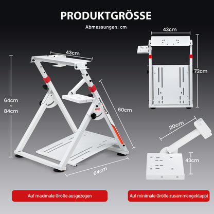 Lenkradständer für Lenkrad Gaming Wheel Stand Racing Lenkradständer mit V1 V2 Schalthebelhalterung, integriertem Getränkehalter, neigungsverstellbarem Gestell