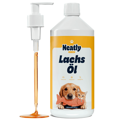 Neatly® Lachs Öl -1L- für Hunde Katzen - Kaltgepresstes Wildlachs Öl Omega-3-6-9 Vitamin E - für Fell, Haut und Gelenke
