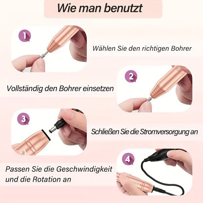 Elektrischer Nagelbohrer-Set mit 20.000 U/min, USB-betrieben, inklusive Schleifringen  Wechselköpfen, geeignet für Salon-Qualität Nageldesign  Nagelkunst-Enthusiasten (Pink/Gold)