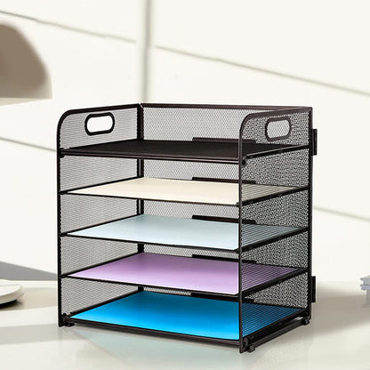 Mesh Desktop Organizer, 5-stöckige Briefablage, stapelbarer Mesh-Dateihalter, A4-Datei-Desktop-Datei-Organizer für Home Office (Schwarz)