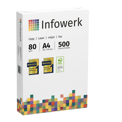 Infowerk Druckerpapier Kopierpapier 2000 Blatt 4 x 500 A4 80g Premium Weiß PEFC zertifiziert