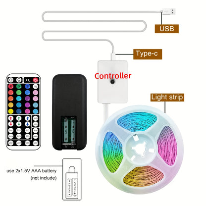 5.0-29.99 Meter RGB Strip Light, Smart LED Licht, Musik Sync, Stufenloses Dimmen, Timer, App + Fernbedienung, USB-betrieben, Für Schlafzimmer, Wohnzimmer, Musikzimmer, Bar, Flur, Party- und Hochzeitsdeko, Festliche Ambiente-Beleuchtung