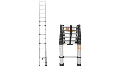 Teleskop-Leiter aus Edelstahl, 2,6 bis 6,3 Meter - ein robustes, tragbares und faltbares Design mit rutschfesten Gummifüßen und Sicherheitsverriegelung, ideal für Wandmalerei, vielseitigen Höhenzugang, Heimwerkerarbeiten