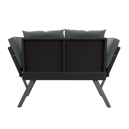 Multifunktionsbank Calvia Schwarz/Grau/Creme - klappbare Sonnenliege mit wetterfestem Polyrattan, Gartenbank mit 240 kg Belastbarkeit