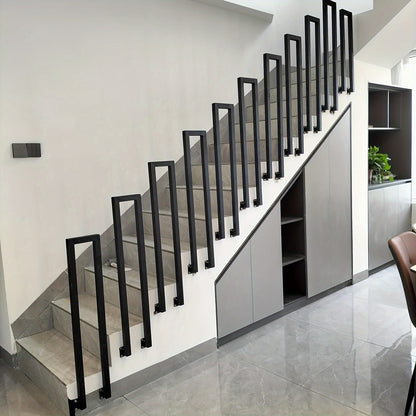 Black U-Shaped Stair Handrail - Indoor/Outdoor Railing for Stairs, Entrance & Balcony, Easy Side Mount Installation