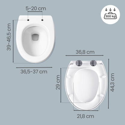 WC-Sitz O-Form, Absenkautomatik, Toilettendeckel, Griff, PP-Kunststoff, einfache Montage, bis 300 kg, weiß
