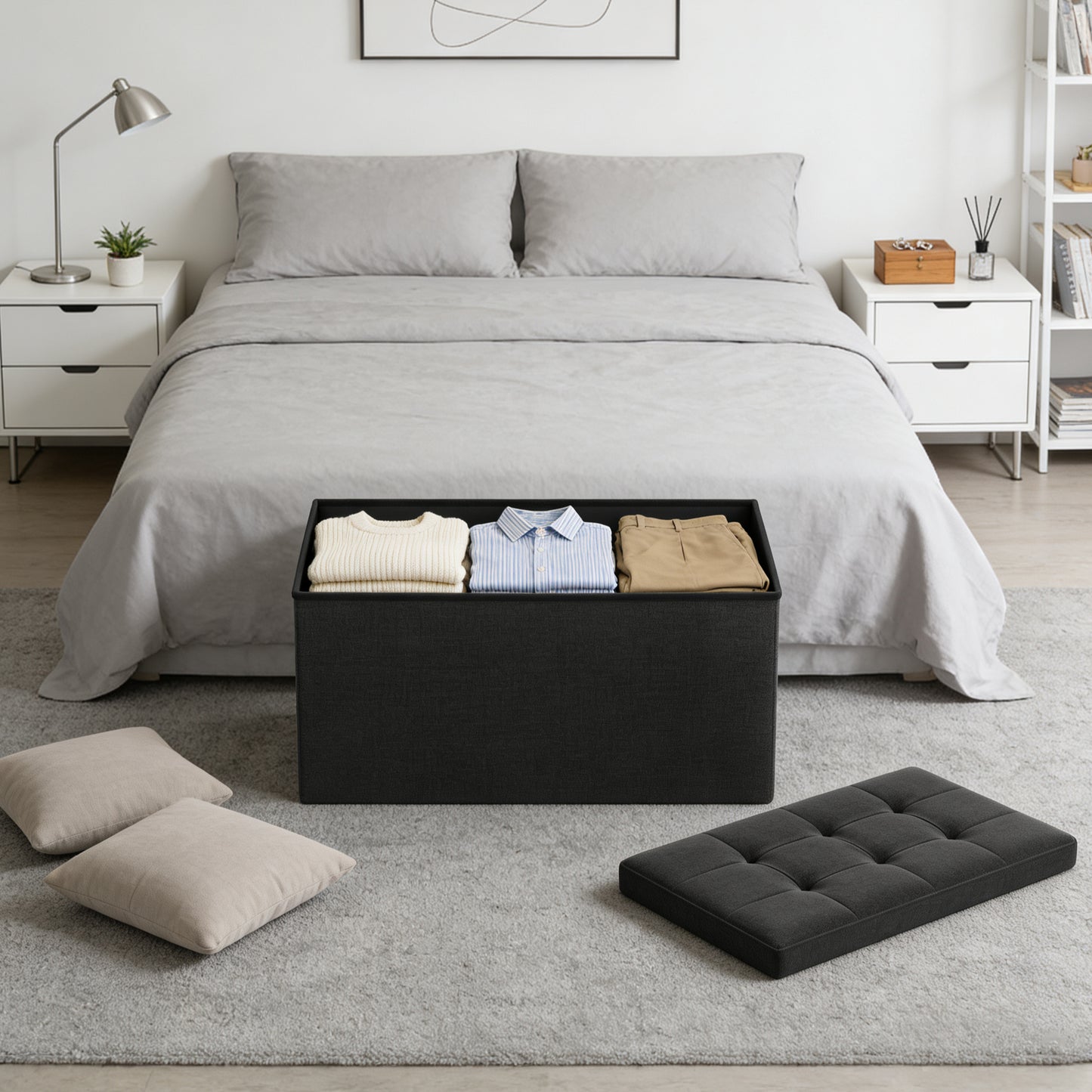 Sitzbank mit Stauraum, Sitztruhe, Bettbank, Aufbewahrungstruhe, für Wohnzimmer, Schlafzimmer, Flur