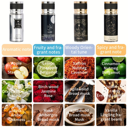 [Herren Parfüm Spray Set] 100ml 4 Flaschen, würzig aromatisch, fruchtig-aromatisches Holzorientalparfum mit starkem Duft – ideal für den täglichen Gebrauch  Dates sowie als Geschenk zu Feiertagen