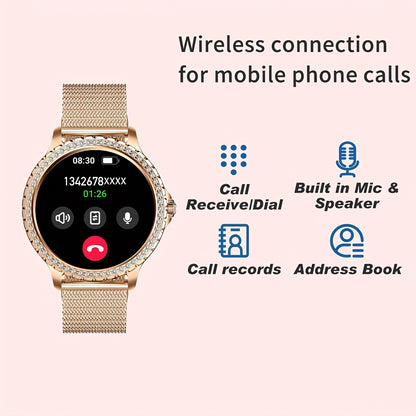 SIEMORL Smartwatch für Damen 1,32-Zoll Full Touchscreen Smartwatch mit kabellosem Anruf, Fitness-Tracker mit 20 Sportmodi, exklusive Zifferblätter, wasserdichte Smartwatches für iPhone Android, goldenes Sport-Smart-Armband, Wecker, Nachrichten