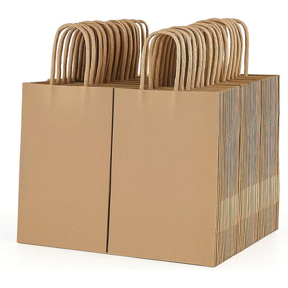 Geschenkset für Sie/Ihn, 100 Kraftpapier-Geschenktüten mit Griffen, geeignet für Halloween, Partys, Einzelhandel und Geschenkverpackung