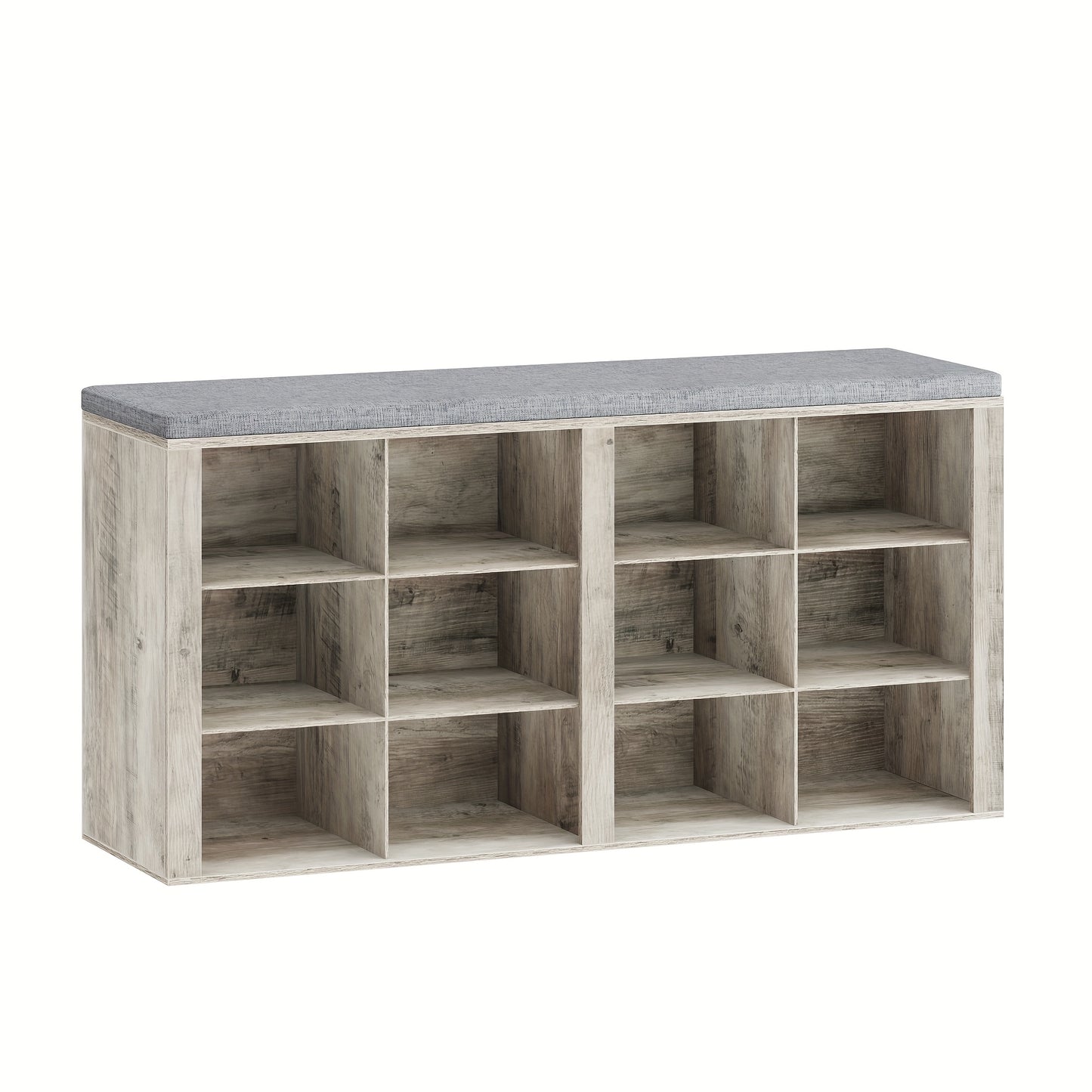 Schuhbank, Schuhregal mit Sitz, Bank mit Stauraum, Kissen, 12 Fächer, für Wohnzimmer, Flur, Schlafzimmer, Weiß-Grau