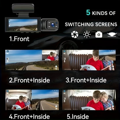 Dual Dashcam mit WLAN, Front- und Innenraumkamera, 1080P FHD Dashcam für Autos, mit Grad-Wide-Aufnahme, Parküberwachungs-App mit Loop-Aufnahme, 24-Stunden-Parküberwachung, mit optionalem 32GB SD-Karte