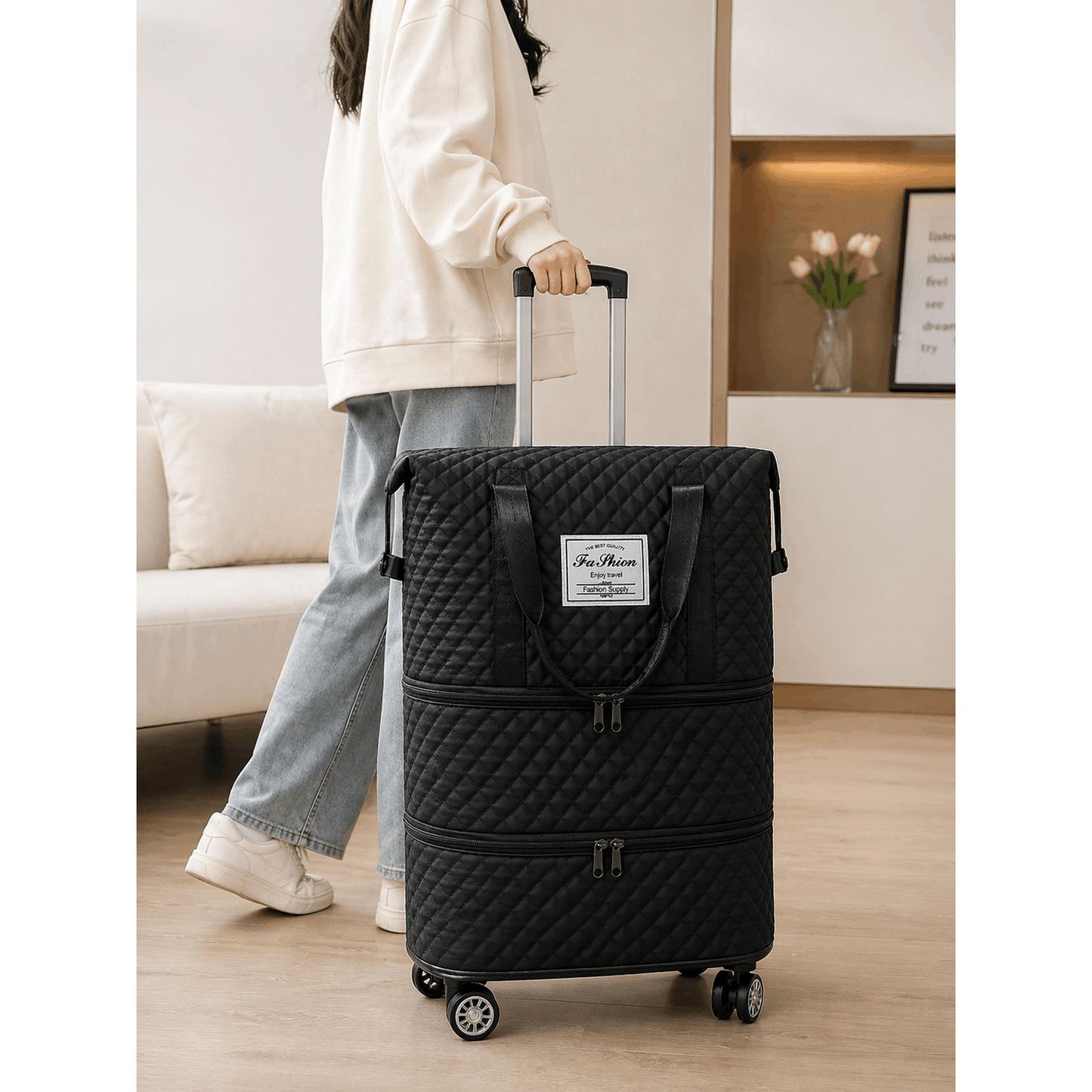 Erweiterbare Reisetasche mit großem Fassungsvermögen, faltbares Rollgepäck als Handgepäck, mehrschichtiges Handgepäck zur Trennung von trockenen und nassen Gegenständen, Tasche für kurze Geschäftsreisen