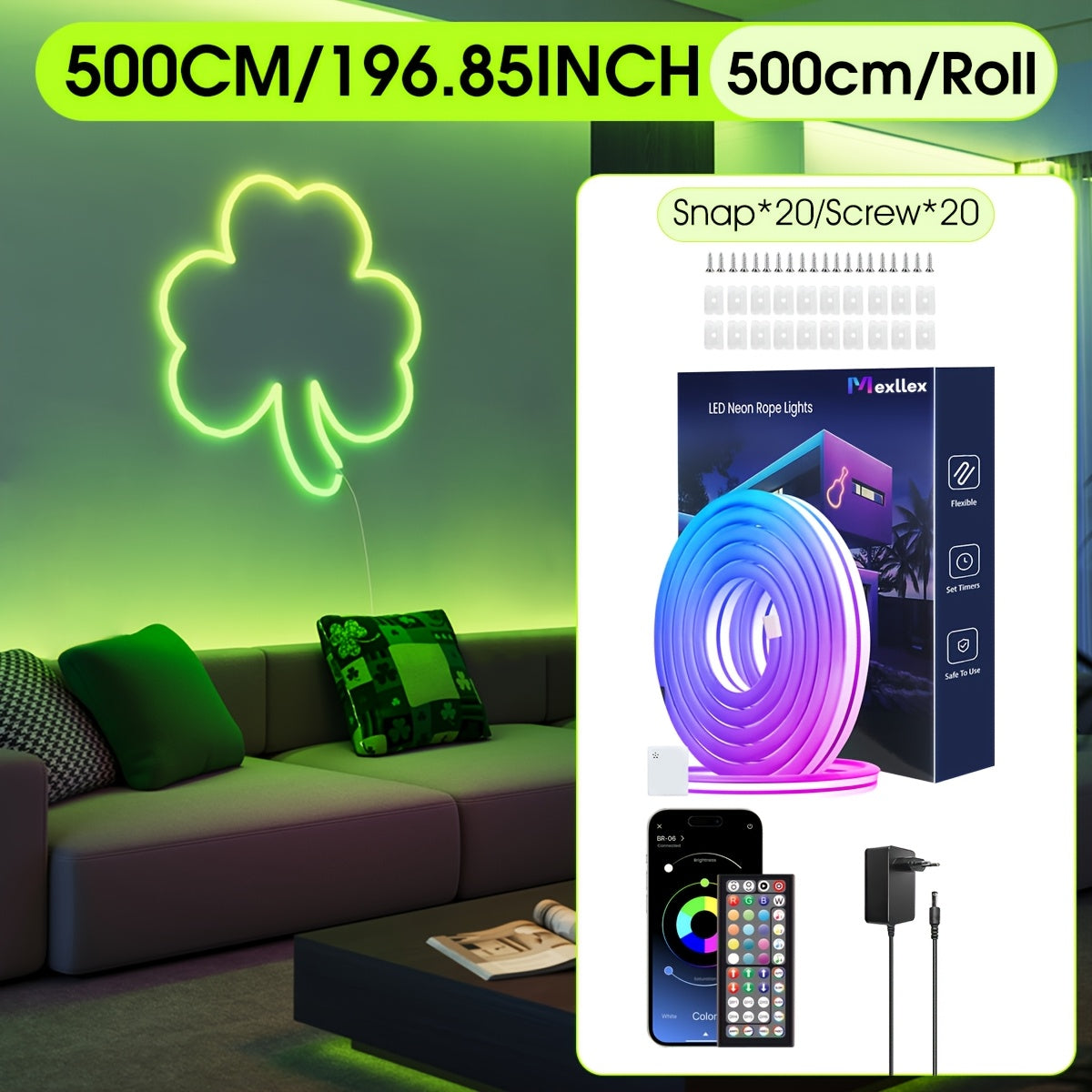 30m/20m/15m/10m/5m Intelligente Flexible LED Neon Lichterkette mit App/Fernbedienung, Hochwertig, Dimmbar, Outdoor RGB Lichterkette, Musik-Sync oder DIY, Timer-Funktion für Räume, Geschenke