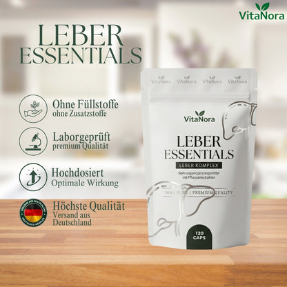 Leber Essentials Komplex 120 Kapseln I Mariendistel I Cholin I Löwenzahn | Artischocken | Desmodium Extrakt, Leber Komplex, Vegan, Versand aus Deutschland