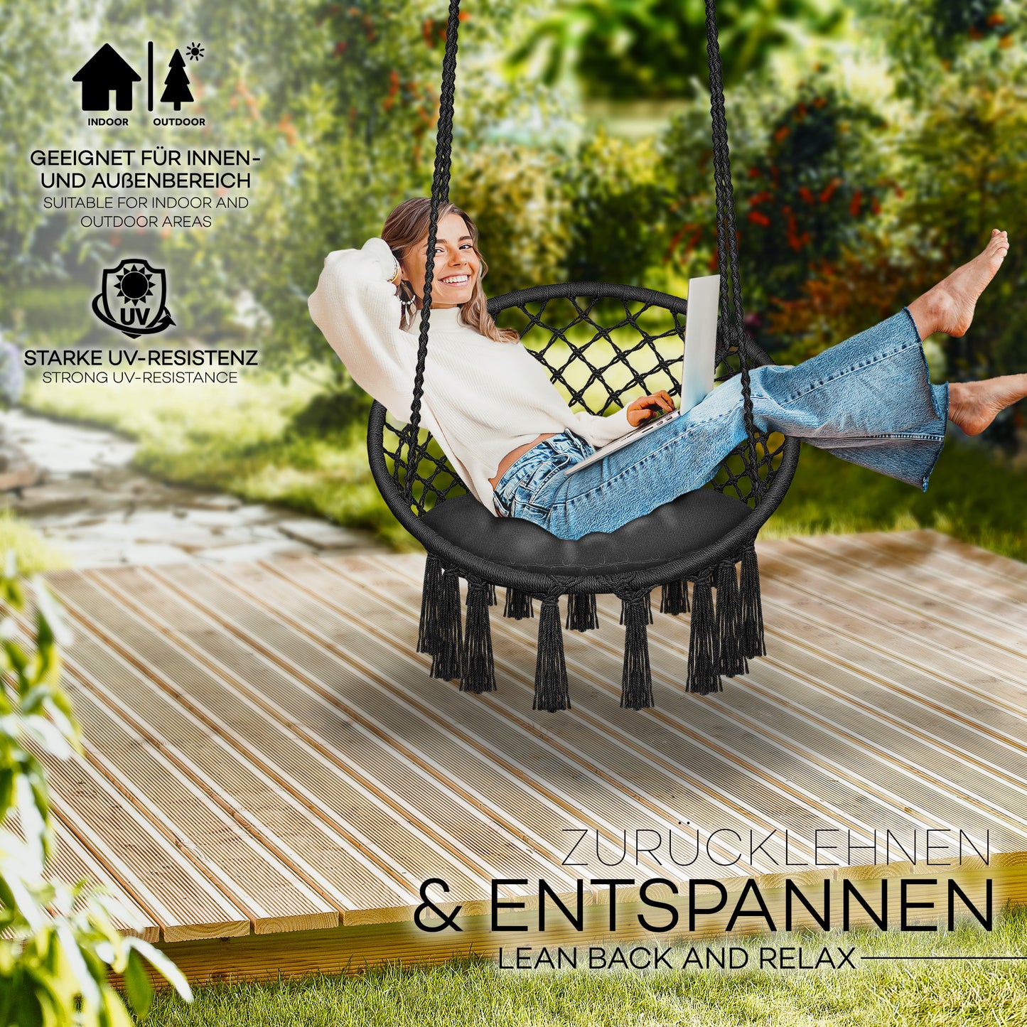 tillvex® Hängesessel Outdoor 200kg zum Aufhängen Hängestuhl XL Indoor mit Kissen Hängekorb wetterfest Schaukelkorb Hängeschaukel mit Kissen