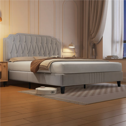 Costoffs Polsterbett mit Höhenverstellbarem Kopfteil Bettrahmen mit Lattenrost Getuftetes Design Stoffbett Kein Boxspring Erforderlich