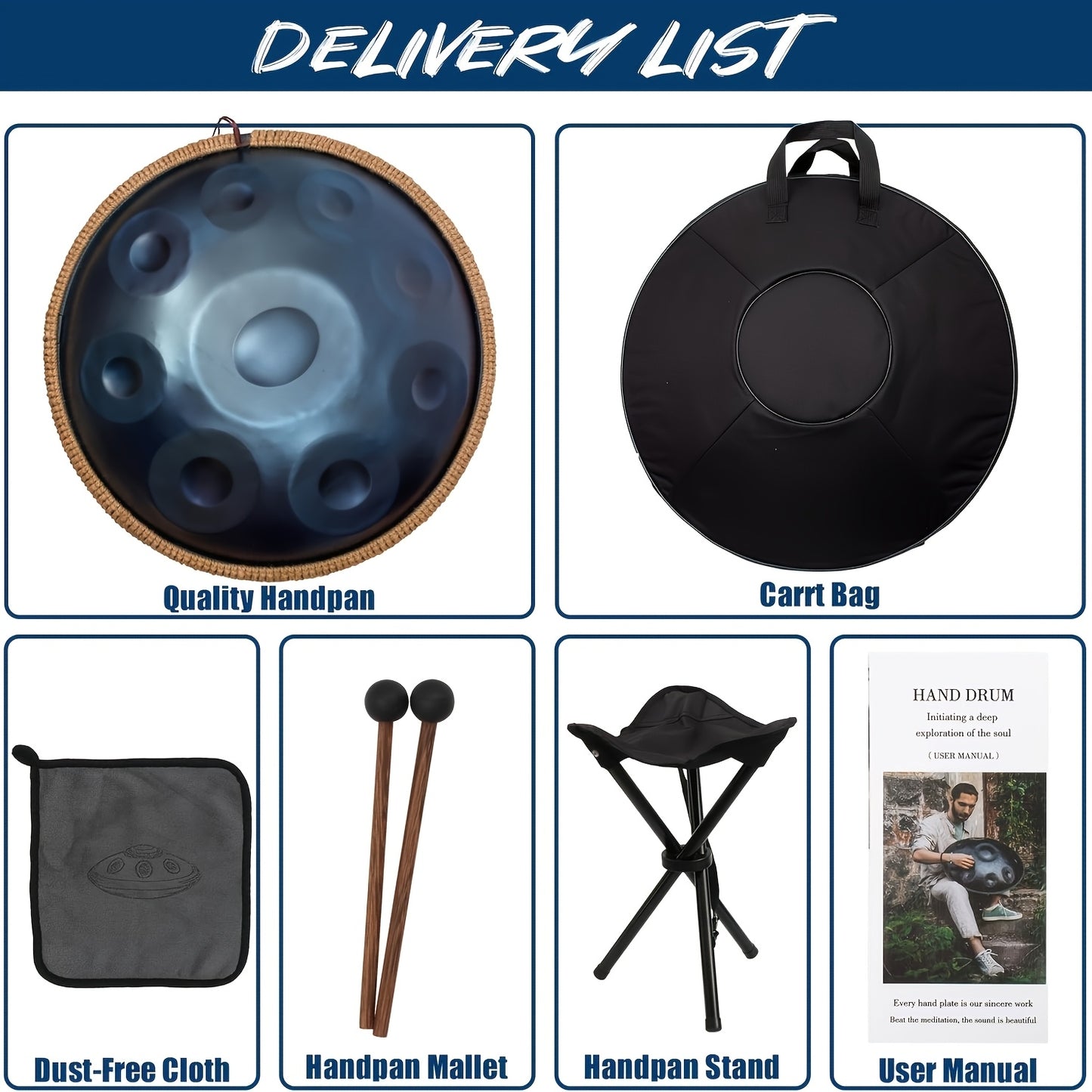 9-Ton Handpan Trommel, 18 Zoll / 45,7 cm, G-Moll Stahl Trommel, Inklusive Softbag, Ideal für Klangheilung, Meditation und Yoga, Blaue Farbe