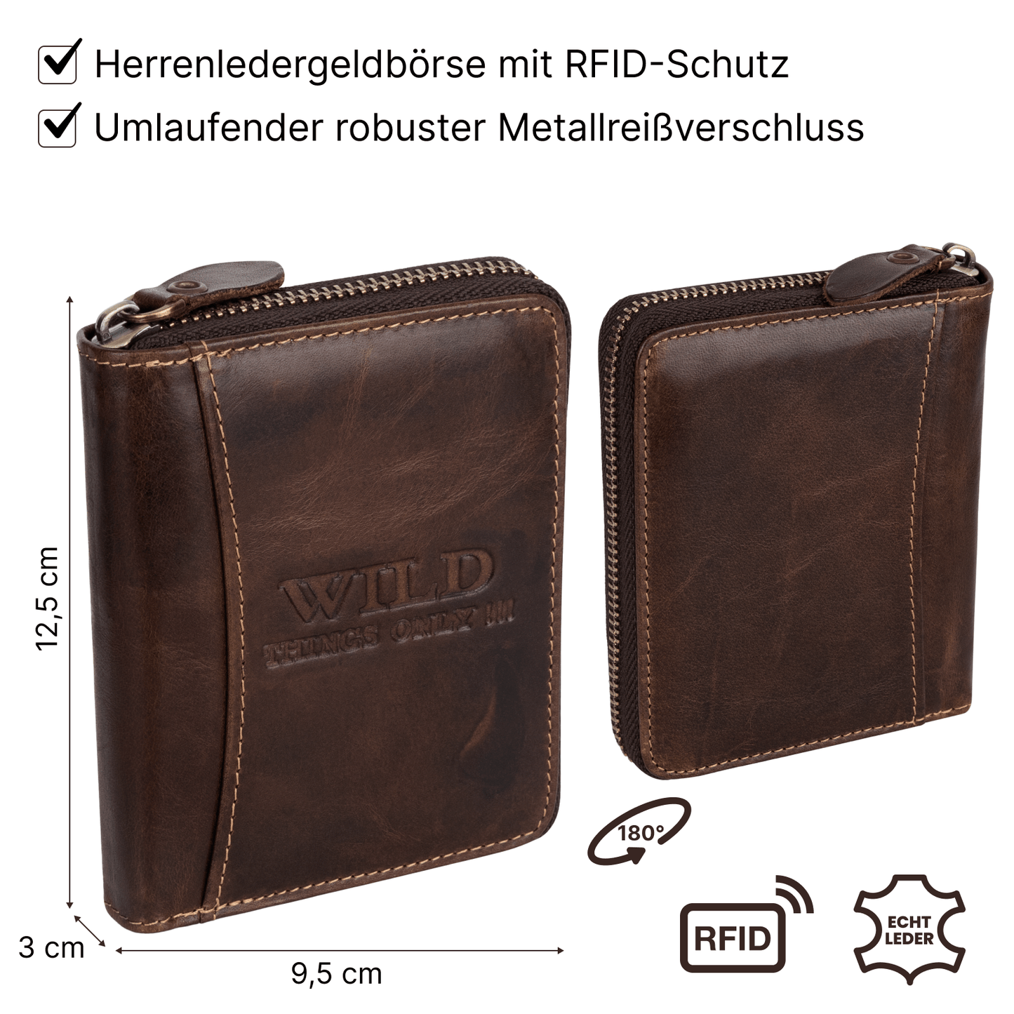 Leder Geldbörse Herren Portemonnaie RFID Hochformat Geldbeutel Echtleder Braun