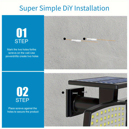 1/2 Stück Solarleuchten für den Außenbereich, 179 LED Superhelle Bewegungsmelder-Außenleuchte mit Sensoren, IP65 270 Weitwinkel Solar Flutlicht mit 3 Modi für den Garten