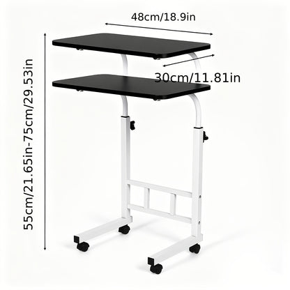 Multifunktionaler, höhenverstellbarer, kleiner Tisch mit Rädern | Sofa Nachttisch | 55-75cm Höhenverstellung | Lazy Computer Schreibtisch Esszimmer Tisch für Zuhause | Krankenhaus Tisch | Weiße/Schwarze Tischplatte | Metallrahmen und Eisenplatte