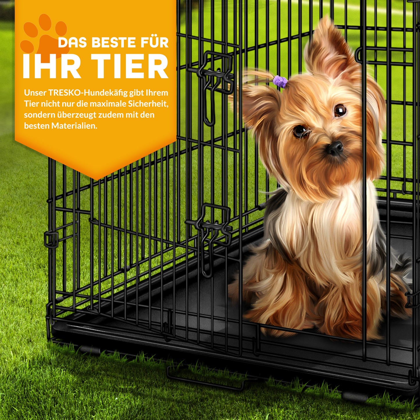 TRESKO Hundekäfig faltbar mit 2 Türen | Transportkäfig Auto | Hundebox mit Bodenschale | Transportbox Drahtkäfig