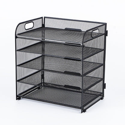 Mesh Desktop Organizer, 5-stöckige Briefablage, stapelbarer Mesh-Dateihalter, A4-Datei-Desktop-Datei-Organizer für Home Office (Schwarz)
