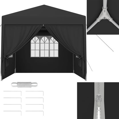 3X3/3X6M Robuste, tragbare Gartenlagerung Pavillon mit 4/6 Seitenwänden, Fenstern & Belüftung, Terrassen-Sonnenschutz Carport für Garten Rasen Fahrzeug Schutz, Anthrazit/Weiß