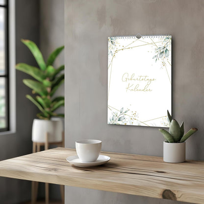 Geburtstagskalender undatiert Geburtstagsplaner Wandkalender A5 immerwährend Jahresunabhängig Kalender Geburtstagsübersicht zum Aufhängen Eukalyptus Design Grün Blätter