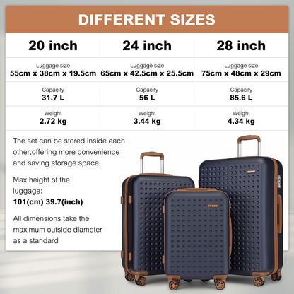 2/4-teiliges 24-Zoll 28-Zoll Gepäckset, blauer Polka Dot ABS+PC Hartschalen-Koffer mit TSA-Schloss, Reise Camping Schulanfang Geschenk