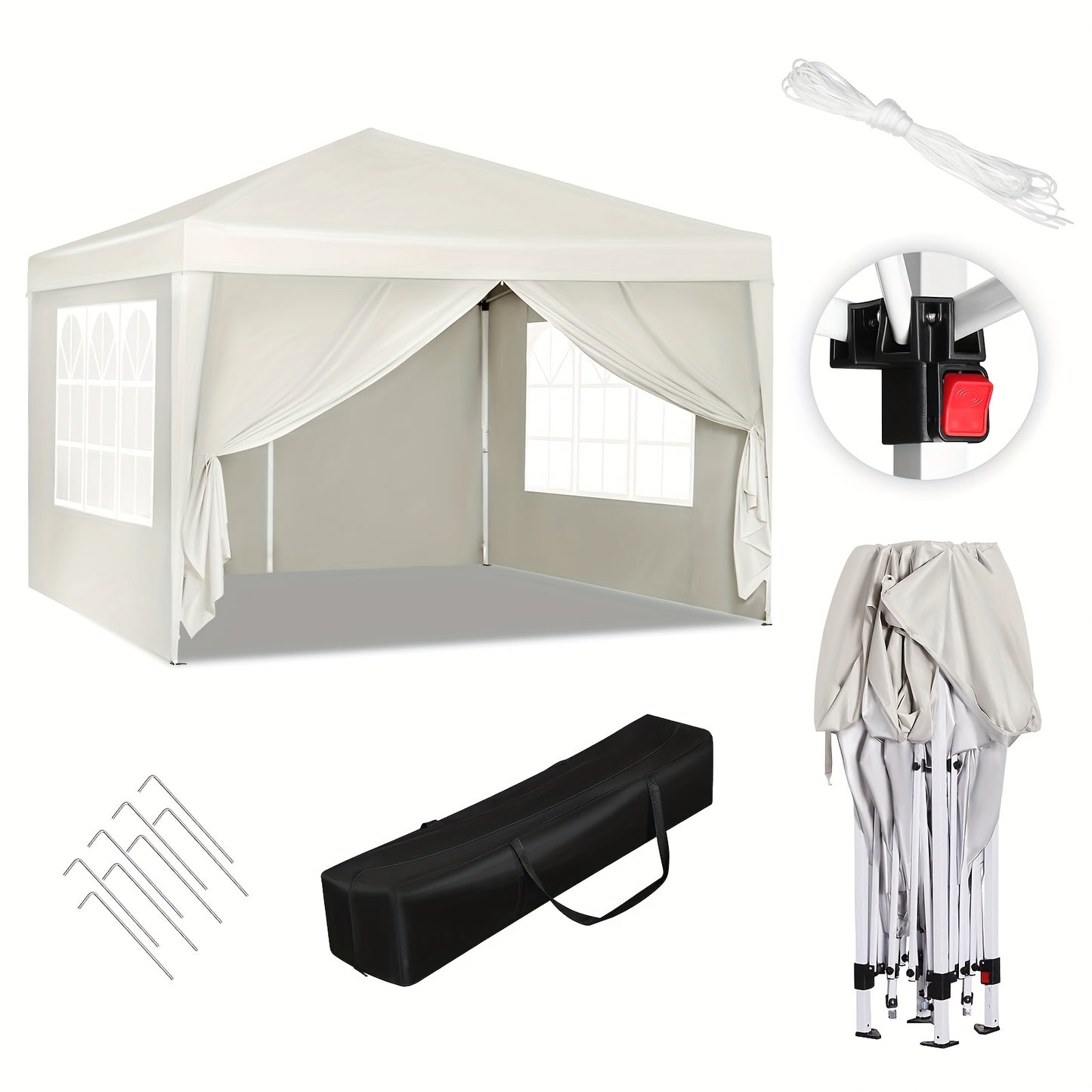 1 Stk. Pop-Up Wasserdichtes Faltbares Pavillon mit Seitenwänden für Sonnenschutz, Gartenhaus Pavillon, Strandmarkise, Outdoor Lagerung Pergola, 3 x 3 Meter, Robuste Struktur, Wasserdicht und für Sonnenschutz, Geeignet für Viele Anlässe, Fünf Farben Verfüg