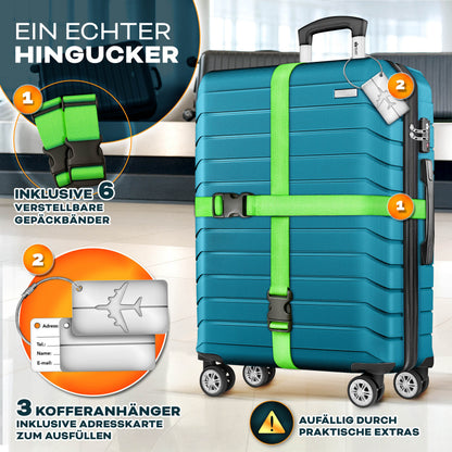 tillvex® Reisekoffer Set + Gepäckwaage, Koffergurte & Kofferanhänger | Kofferset 4 Rollen | Trolley Gepäck Koffer TSA Schloss | Hartschalenkofferset