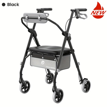 Senior Rollator Walker, faltbar, leichte Aluminium-Hilfsmittel, 20,32 cm All-Terrain Universalräder, doppelt verstellbare Höhe, ergonomischer PU-gepolsterter Sitz und Rückenlehne, 136,08 kg Tragkraft