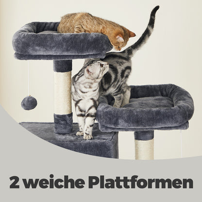 XXL Katzenklettergerüst 206 cm hoch einem Kippschutz, Kratzbaum Katzenbaum mit 13 Kratzsäulen, 2 Plattformen, 2 Höhlen, Korb, Hängematte, Plüschbälle,Stabiles Und Langlebiges ,Einfache Montage,für Wohnungskatzen die gerne klettern und hoch hinaus wollen