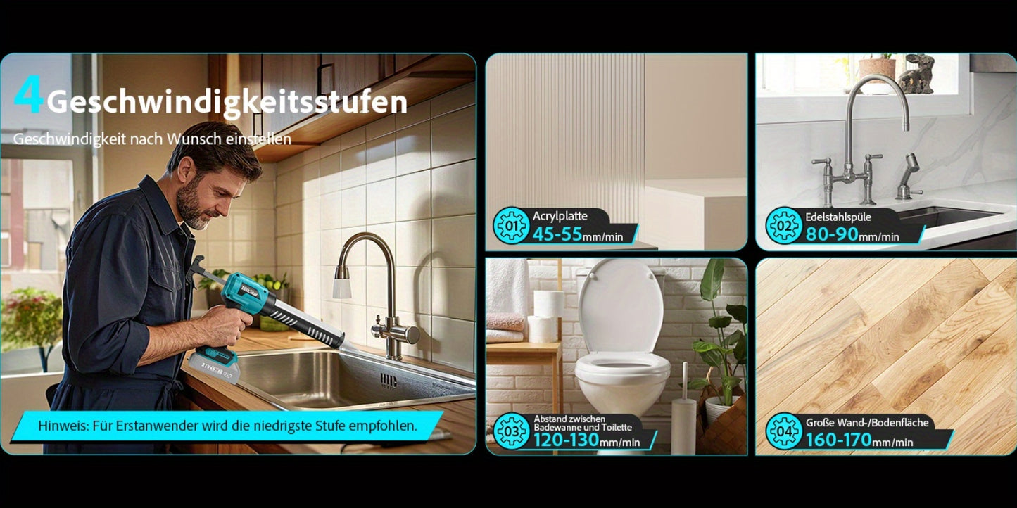 Patronenpresse-Batterie kompatibel mit Makita-Akku 18V, elektrische Patronenpistole für Heimdekoration mit 4 einstellbaren Geschwindigkeiten, professionelle Silikon-Spritzenbatterie für 300ml-Patronen (ohne Akku)